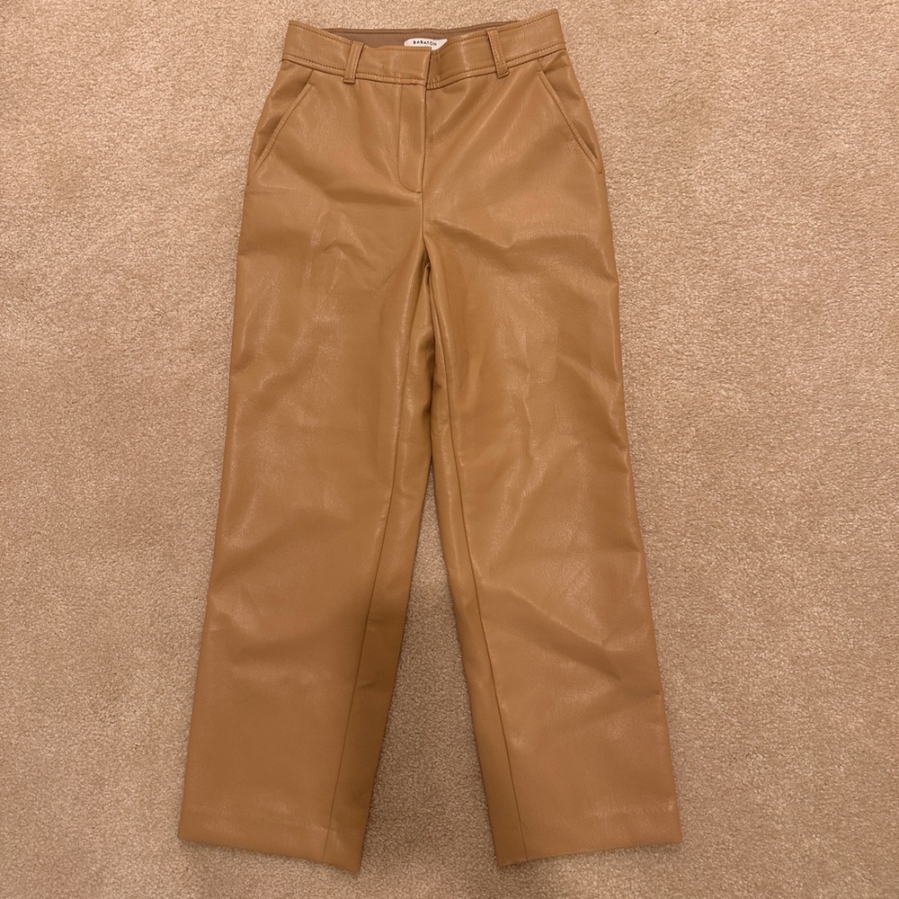 Babaton by Aritzia, Tan and brown faux leather trousers, worn once